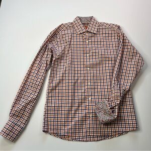 Tallia Checkered Button-Down Shirt Men's Small Unique Cuff Design